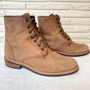 Nisolo Amalea All Weather Combat Ankle Boot Lace-Up Tan Leather Womens Size 9.5